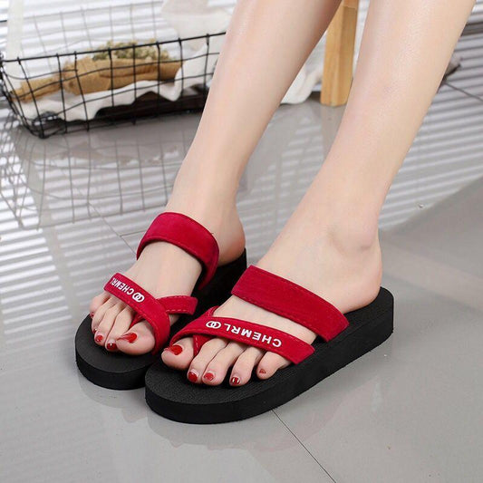 Cute and Sexy Slippers for Women's Outer Wear Thick-soled Wedges Flip-flops Non-slip Soft-soled Sandals and Slippers Simple Style