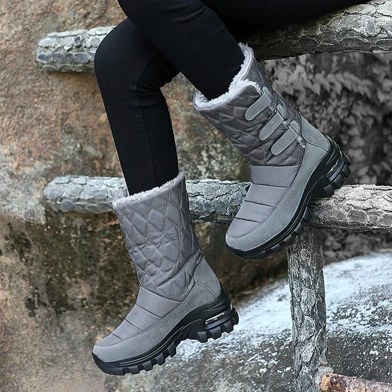 Winter Outdoor Ski Boots Boots Women's Waterproof Non-slip Mid-high Tube Cotton Boots Outdoor Plus Velvet Thickening Large Size Snow Boots