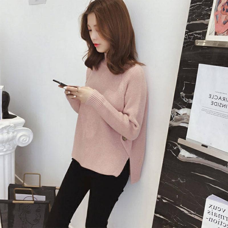 Pofulove Half-neck Women's Wild Slim Fit Slim Thin Wild Short Knitted Bottoming Shirt Irregular