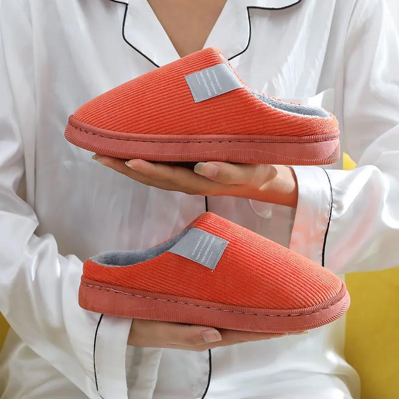 Women Autumn and Winter Cotton Slippers Indoor Non-slip Soft Bottom Warmth Month Shoes Simple Plush Half-pack with Floor Mop