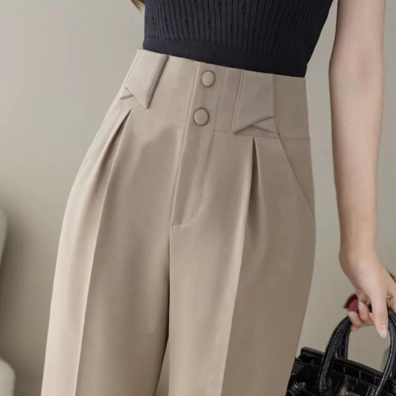 WTEMPO Office High Waist Suit Pants Solid Color Casual Elegant Daily Women's Straight Cropped Trousers