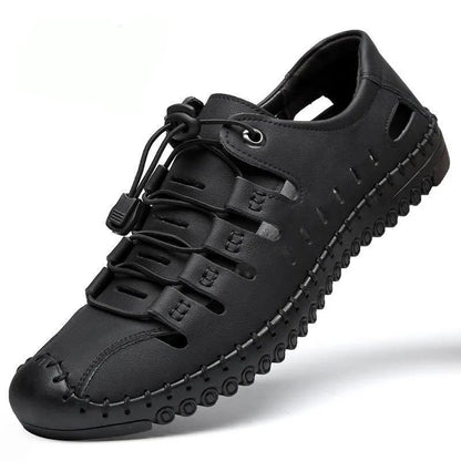 Men's Genuine Leather Breathable Leather Sandals Men's Casual Hollow Hole Shoes Non-slip Soft Sole Leather Sandals