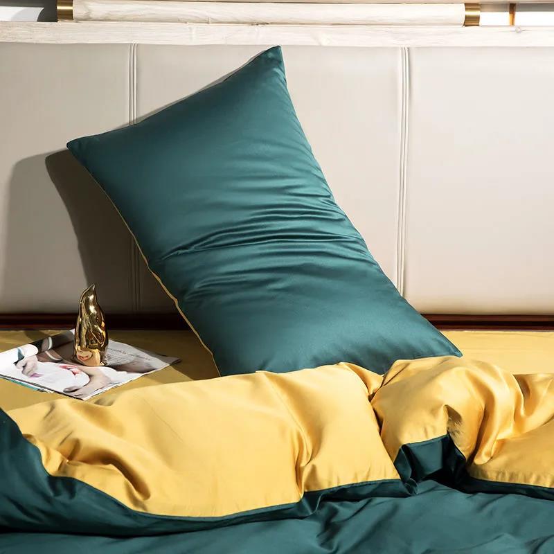 100% Cotton Solid Color Colorblock Pillow Cover High Density Silky Double Bedroom Bed Pillowcase