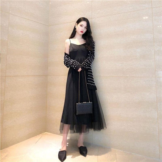 French Skirt Fairy Super Fairy Black Suspender Skirt Mesh Long Skirt Niche Dress Suspender Small Dress Dress Female Elegant and Sexy