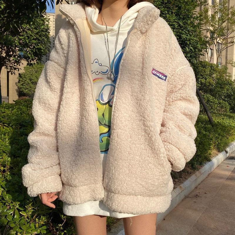 Lamb Velvet Sweater Jacket Women Loose Autumn and Winter Warmth and Velvet Thick Cardigan Zipper Jacket Ladies Warm Casual Jacket