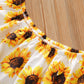 Toddler Baby Girl Clothes Off Shoulder Sunflower Print Tops Ripped Denim Pants Headband 3Pcs Outfits