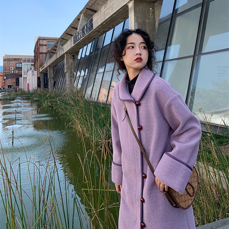 Women's autumn and winter clothing was thin and long woolen coat purple woolen coat women
