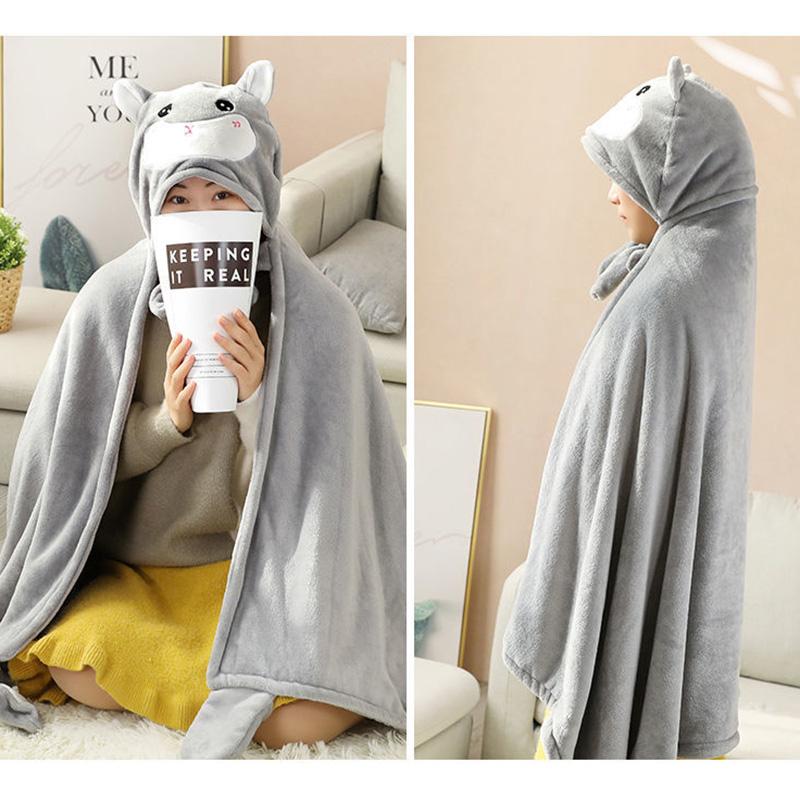 Cute Cartoon Lazy Nap Blanket Shawl Cloak Cloak Office Air Conditioning Blanket Coral Fleece Cover Leg Blanket Skin-friendly Soft and Warm