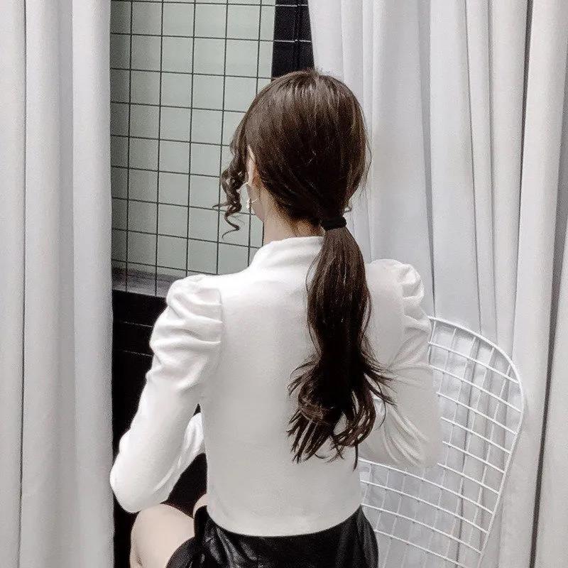 Women's Spring and Autumn Long Sleeve Puff Sleeve Bottoming Shirt Square Collar Slim Top