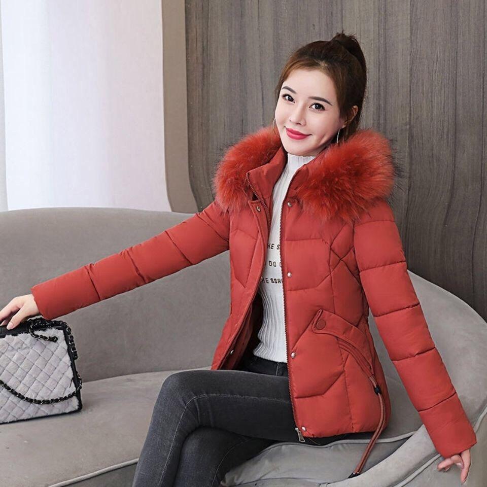 Women's Short Slim Slimming Down Padded Jacket, Detachable Big Fur Collar, Fashion Winter Small Padded Jacket