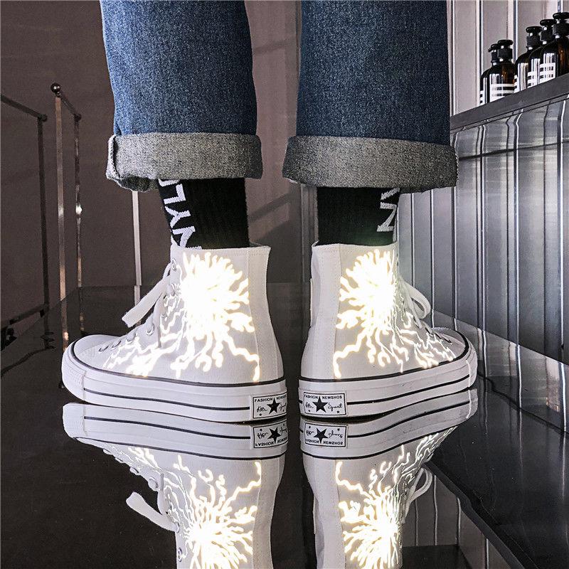 Classic Men Canvas Shoes Reflective 2020 Summer High Top Flats Men Vulcanized Shoes Factory Outlet Male Casual Shoes