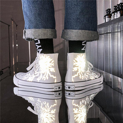 Classic Men Canvas Shoes Reflective 2020 Summer High Top Flats Men Vulcanized Shoes Factory Outlet Male Casual Shoes