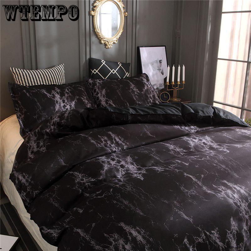 Black Marble Printed Bedding Set Purple Queen Size Duvet Cover Set Bed Linen Quilt Cover