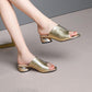 Plus Size 34-45 Women All-match Shiny Slippers Outdoor Diamond High Heels Bohemian Beach Wear-resistant Non-slip Slippers Gold Sandals