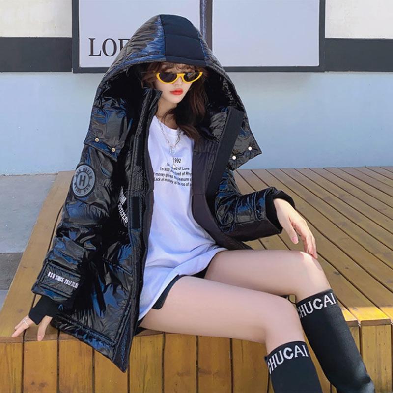 Women's Shiny Short Down Jacket Winter Korean Style Loose Quilted Jacket Casual Stand-collar Padded Jacket