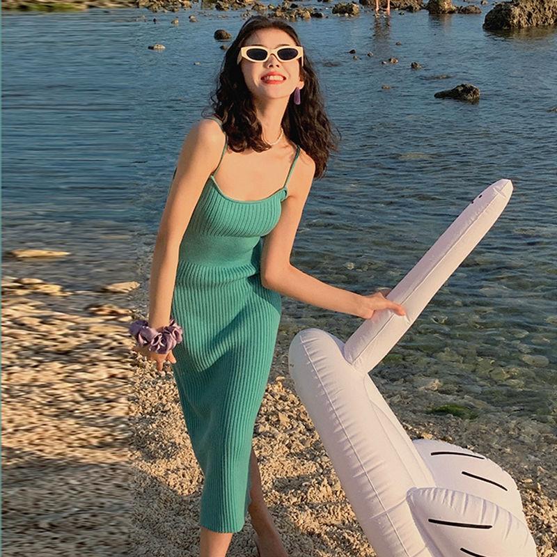 Simple Retro Sexy Suspender Skirt Spring Autumn Bottoming Dress Female Slim Slimming Buttocks Knitted Long Skirt
