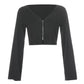 Women's Zipper Thin Cardigan Jacket Retro Loose Short Knit Sweater College Style V-Neck Top Fashion Long Sleeve Shirt