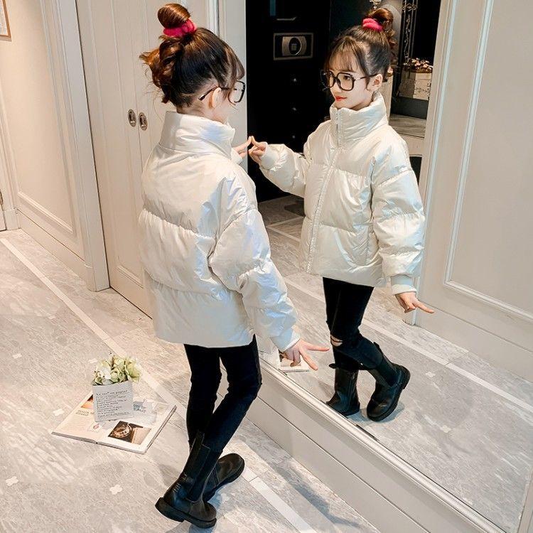 Girls' Cotton-padded Jacket In Winter Big Children's Western Style Korean Version of Thick Padded Jacket Bright Face Stand-up Collar Bread Jacket