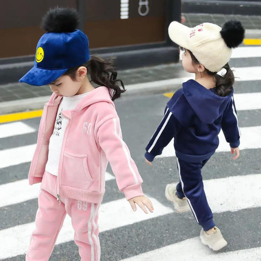 Children's Clothing Girls Autumn Clothing 2021 Children's Gold Velvet Sports Suit Baby Sweater Two-piece Suit