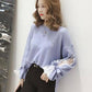 Pofulove Women Crew Neck Lace Bow Cuffs Base Knitwear Chic Skin-friendly Loose Girly Jumper Sweater