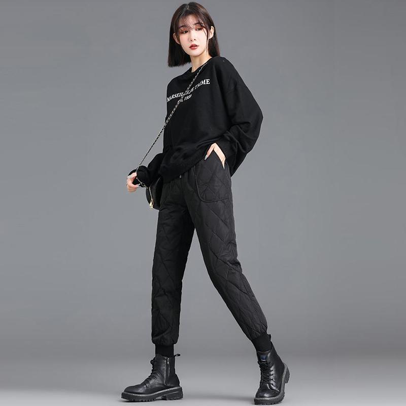 Down Cotton Trousers for Winter Wear High Waist Plus Velvet Thick Straight Leggings Warm Casual Cotton Trousers