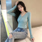 Spring and Autumn Long-sleeved Knit Bottoming Shirt Thin Cross V-neck Tight Top Women Short Sweater