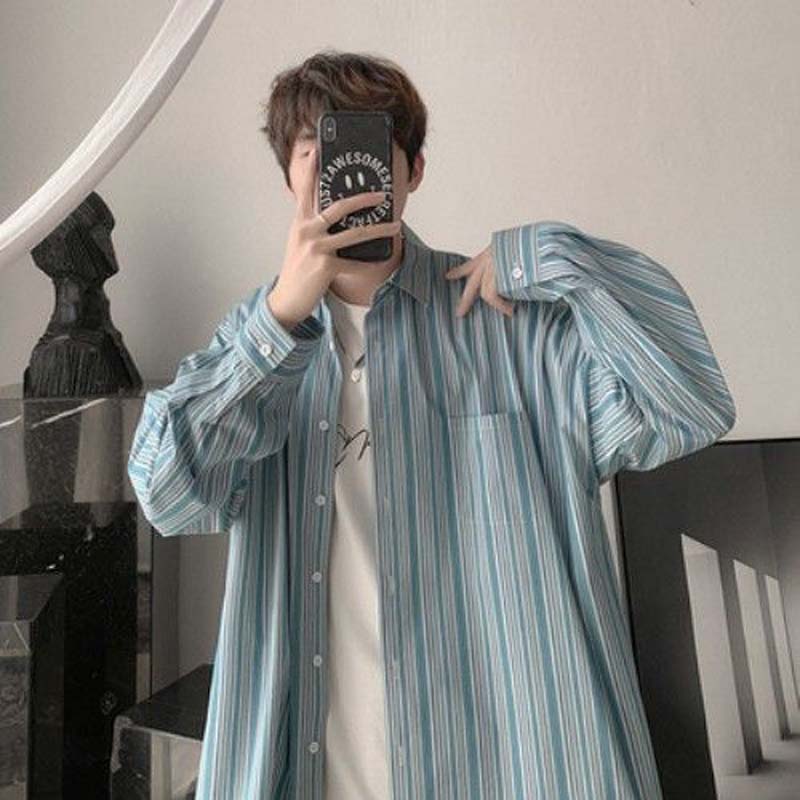 Striped Long-sleeved Shirt Men's Retro Literary Shirt Jacket Loose Casual Clothes