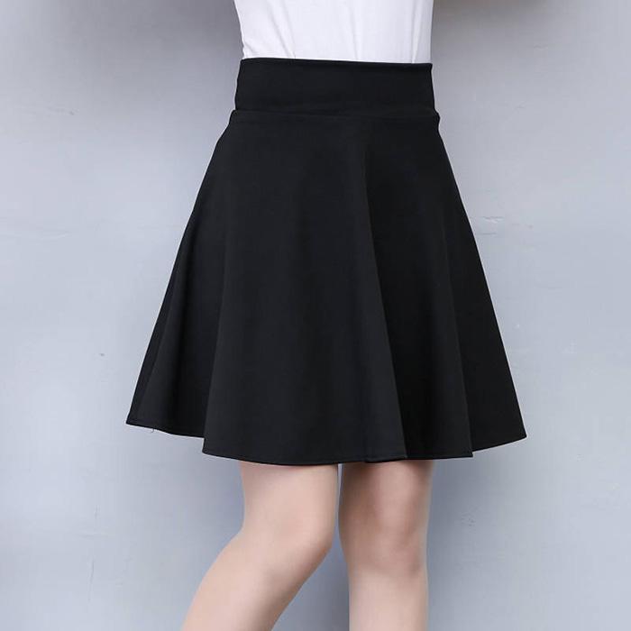 Summer Women Balck Short Skirt Pleated Skirt A-line Skirt Elastic High Waist Sexy Thin Puff Skirt