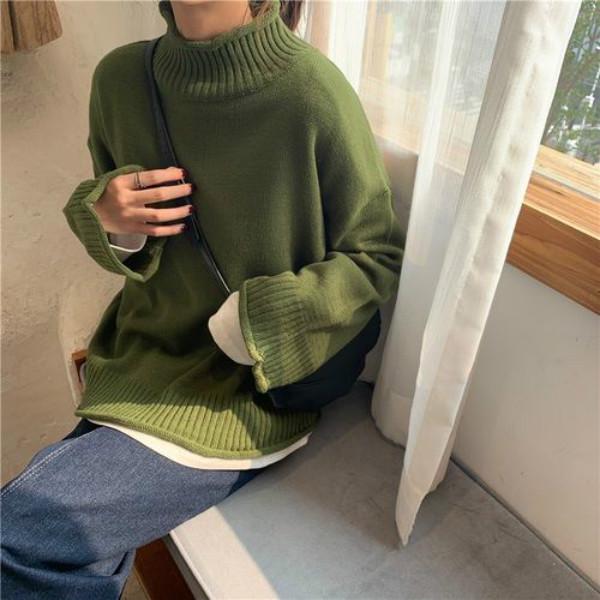 Plus Size Knitted Half Turtleneck Winter Cashmere Brick Red Sweater for Women Warm Sweaters Female