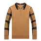 Spring and Autumn Men's Wool Sweater Shirt Plaid Collar Lapel Warm Polo Shirt Slim Top Bottom Shirt