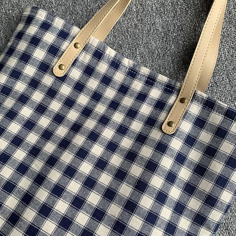Large-capacity Plaid Bag Women Canvas Bags Travel Casual Shoulder Handbag Simple Hobo Bags