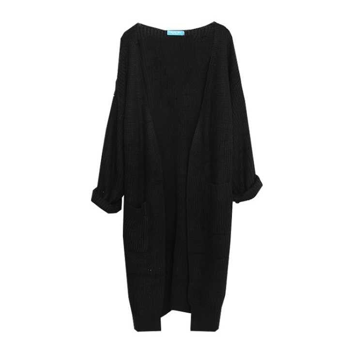 Long Cardigan Women Harajuku Loose Knit Sweater Casual Black Oversized Jacket Coat Outwear