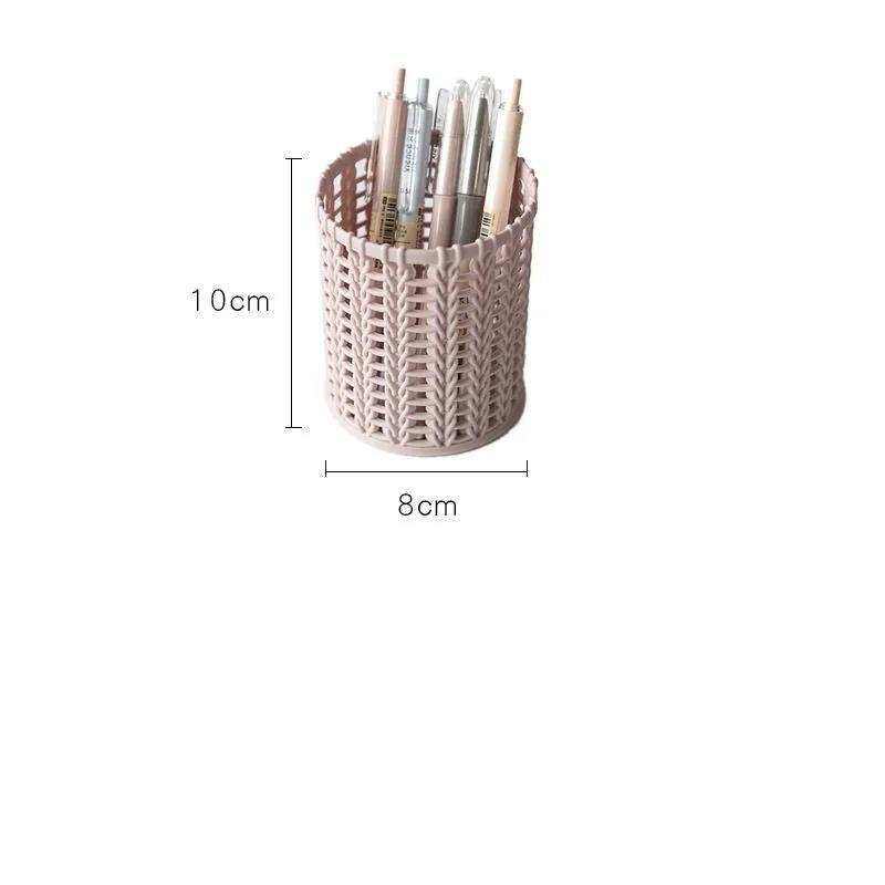 Nordic Simple Imitation Rattan Plastic Pen Holder Female Ins Student Office Desktop Creative Hollow Stationery Storage Tube