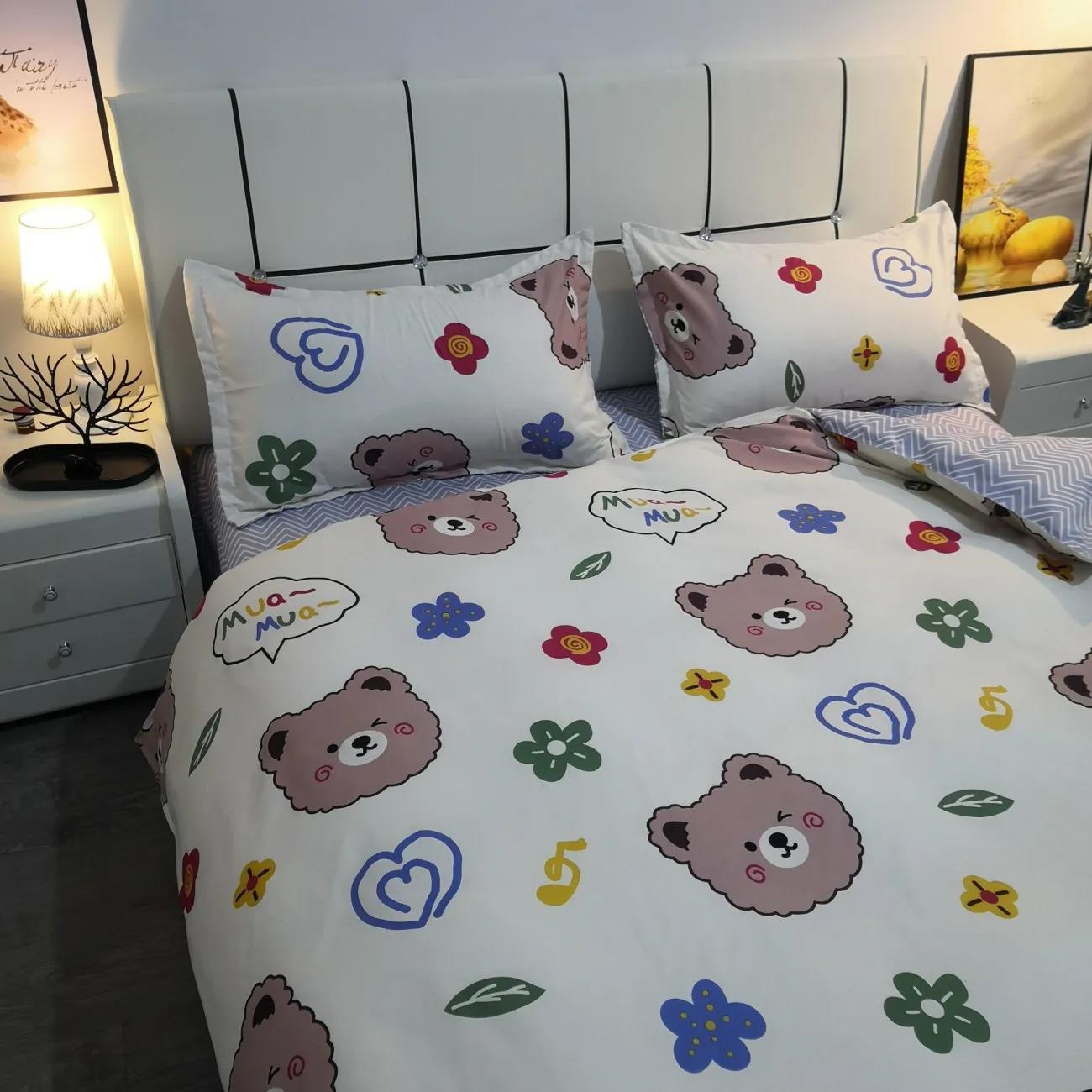Cotton Fashion Printing Four-piece Skin-friendly Soft Quilt Cover Sheet Double Bed Bedding Set