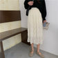 Folds Yarn Skirt Woman's Mid-length Elastic Waist Ruffle Hem  High Waist A-line Skirt School Work Travel