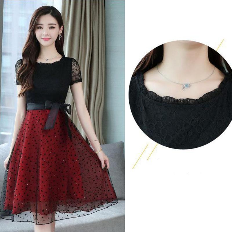 Summer Black Red White Lace Sexy Evening Sun Dress Hollow Out O-neck Ladies Party Club Dress
