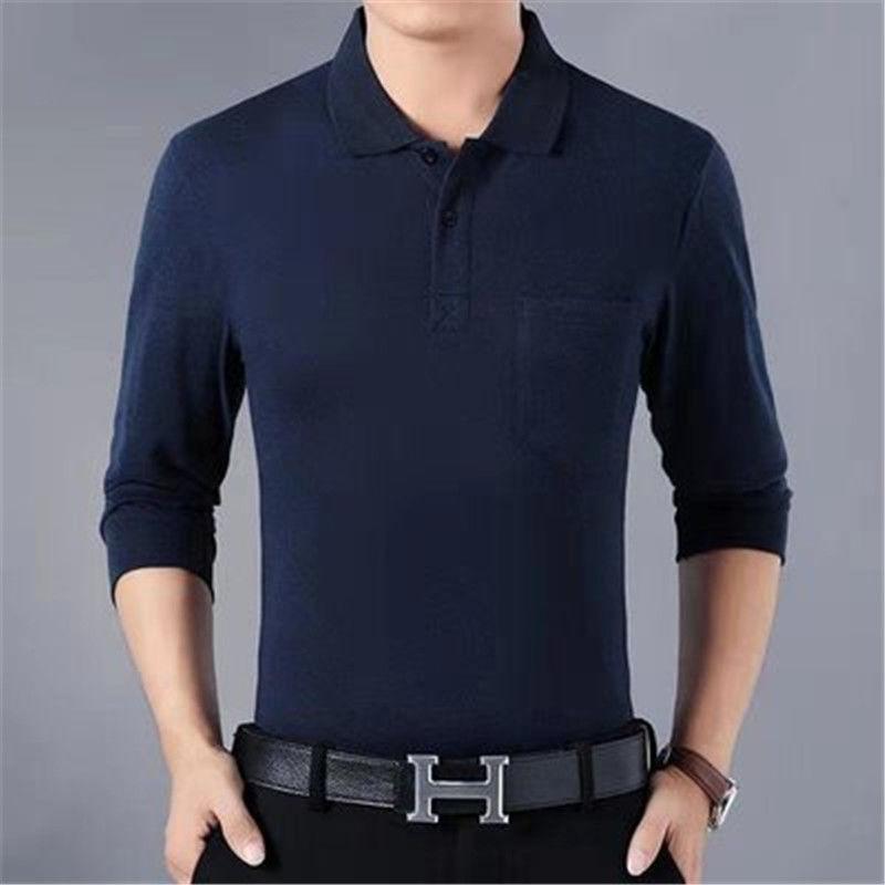 Men's Bottoming Shirt with Collar T-shirt Long-sleeved Striped Lapel Top To Keep Warm and Comfortable