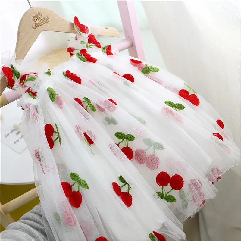 Flower Girl Feeling Summer Dress Girl Princess White Gauze Skirt Baby Girl Suspender Mesh Dress Tutu Skirt A-line Skirt