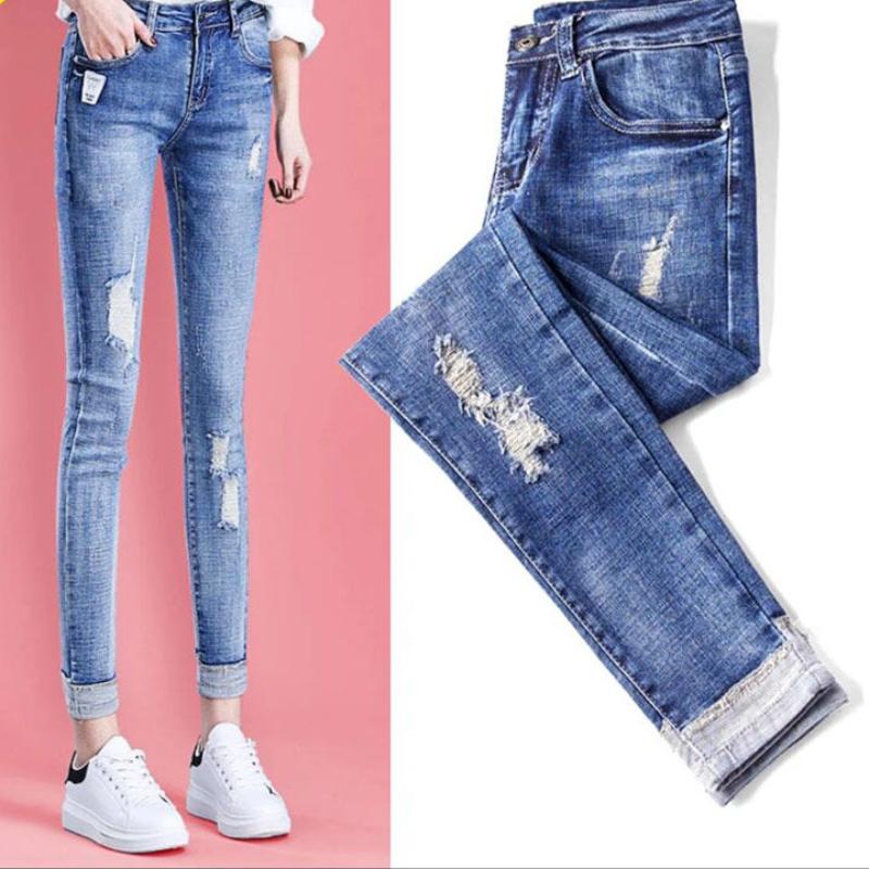 Jeans Women's Nine Points Pencil High Waist Skinny Feet Spring and Autumn Korean Style Thin Stretch Slim Pants