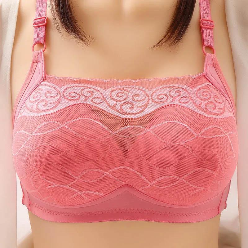 Women's Thin No Rims Sexy Lace Underwear Anti-glare Anti-sagging Breasts Full Cups Breathable Light and Soft Bra