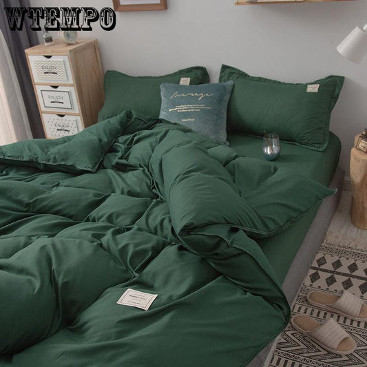 4-Piece Set Home Solid Color Duvet Cover Set Soft Cotton Comforter Cover Pillowcase Set Single Twin Queen King Sizes Quilt