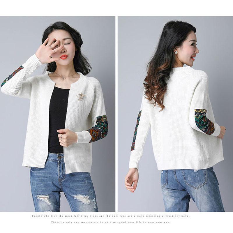 Spring and Autumn Cardigan Short Knitted Top Simple Casual Long Sleeve Sweater Fashion Jacquard Female Jacket
