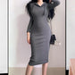Knitted Jumper Dress Lace Up Bandage V Neck Long Sleeve Sweater  Women Clothing Hoody  Body con Short Dress