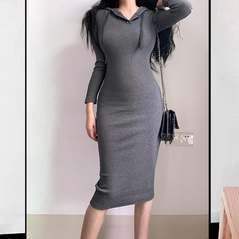 Knitted Jumper Dress Lace Up Bandage V Neck Long Sleeve Sweater  Women Clothing Hoody  Body con Short Dress