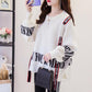 Personalized Round Neck Sweater Women Loose Letter Printing Irregular Split Hem Pullover Sweater Outer Wear