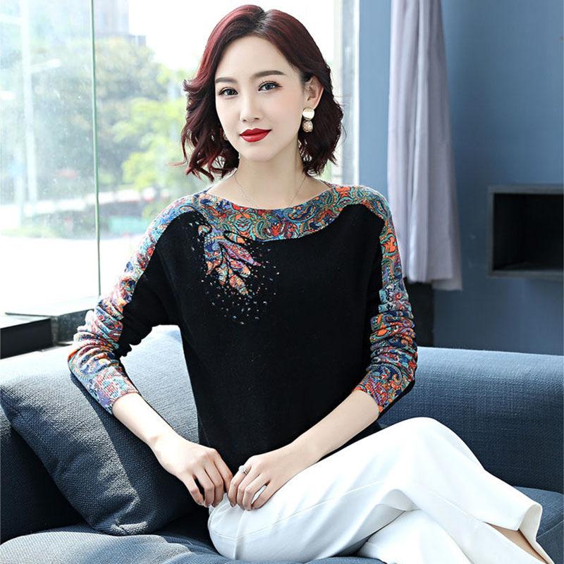 Ethnic Style  Printed Woollen Sweater  Short Cashmere Sweater Women O-Neck Loose Plus Size Knit Pullover Sweater Jumper