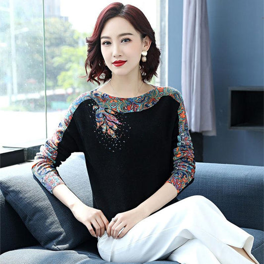 Ethnic Style  Printed Woollen Sweater  Short Cashmere Sweater Women O-Neck Loose Plus Size Knit Pullover Sweater Jumper