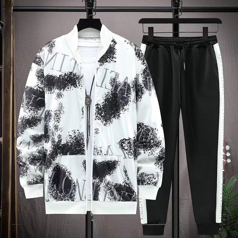 Spring and Autumn Coat Suit Men's Korean Version Loose Collar Jacket Leggings Trousers Sports and Leisure Two-piece Baseball Uniform