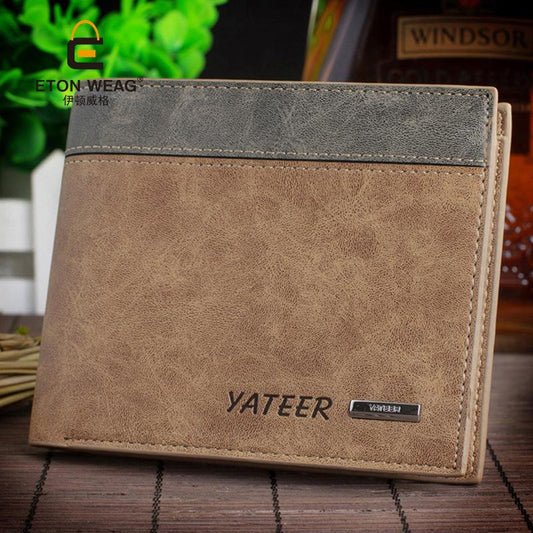 Fashion short wallet men woven card package multi-function matte leather clutch bag coin bag
