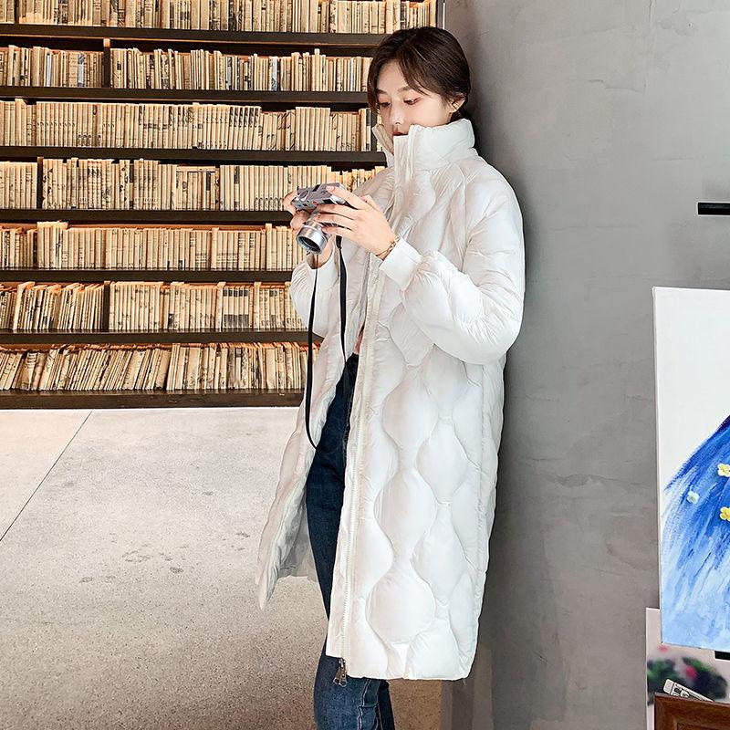 Women's Mid-length Cotton-padded Jacket with Stand-up Collar Korean Style Shiny Cotton Jacket